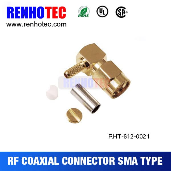 Right Angle SMA Male connector RF coaxial connector Crimp for RG58 LMR195 Cable